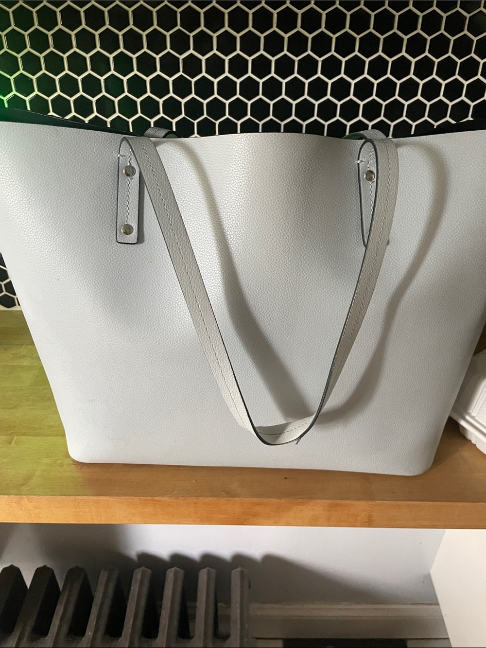 Minimalist White Leather Shoulder Tote